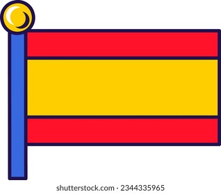 Spain country flag on flagpole for registration of solemn event, meeting foreign guests. Spain official flag on pole of participating states. Simple vector isolated on white background