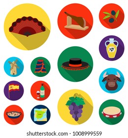 Spain country flat icons in set collection for design.Travel and attractions vector symbol stock web illustration.