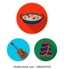 Spain country flat icons in set collection for design.Travel and attractions vector symbol stock web illustration.