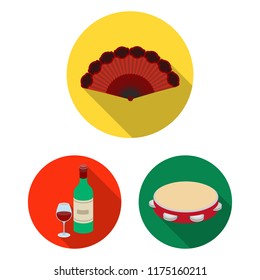 Spain country flat icons in set collection for design.Travel and attractions vector symbol stock web illustration.