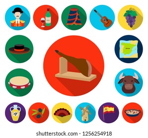 Spain country flat icons in set collection for design.Travel and attractions vector symbol stock web illustration.
