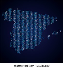 Spain country map made from digital binary code