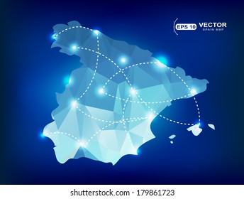 Spain Country Map Polygonal With Spot Lights Places