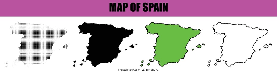 Spain country map silhouette designed with smooth line art and dot texture, contemporary vector artwork isolated on white background suitable for web graphics,