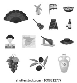 Spain country monochrome icons in set collection for design.Travel and attractions vector symbol stock web illustration.