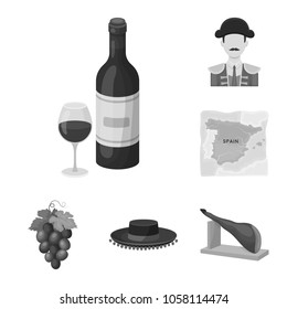 Spain country monochrome icons in set collection for design.Travel and attractions vector symbol stock web illustration.