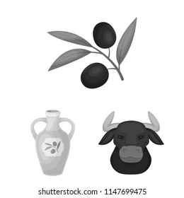 Spain country monochrome icons in set collection for design.Travel and attractions vector symbol stock web illustration.