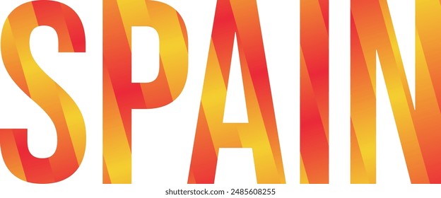 Spain country name design with national flag gradient transition effect