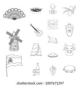 Spain country outline icons in set collection for design.Travel and attractions vector symbol stock web illustration.