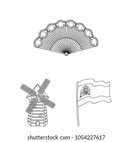 Spain country outline icons in set collection for design.Travel and attractions vector symbol stock web illustration.