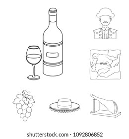 Spain country outline icons in set collection for design.Travel and attractions vector symbol stock web illustration.