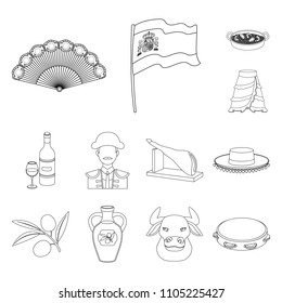 Spain country outline icons in set collection for design.Travel and attractions vector symbol stock web illustration.