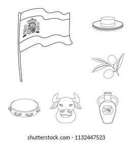 Spain country outline icons in set collection for design.Travel and attractions vector symbol stock web illustration.