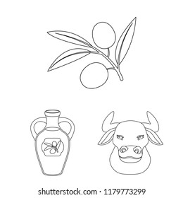 Spain country outline icons in set collection for design.Travel and attractions vector symbol stock web illustration.