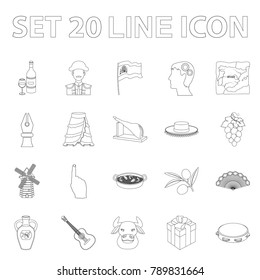 Spain country outline icons in set collection for design.Travel and attractions vector symbol stock web illustration.
