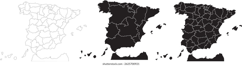 Espanha mapa político do país em branco preto silhueta plana isolada ilustração detalhada vetor gráfico design