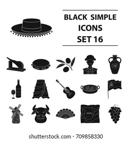Spain country set icons in black style. Big collection of Spain country vector symbol stock illustration
