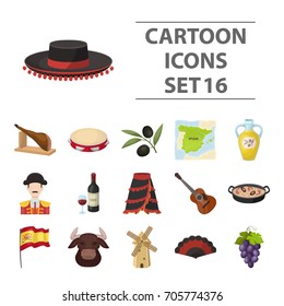 Spain country set icons in cartoon style. Big collection of Spain country vector symbol stock illustration