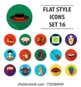 Spain country set icons in flat style. Big collection of Spain country vector symbol stock illustration