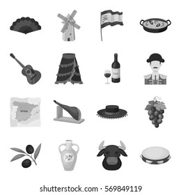 Spain country set icons in monochrome style. Big collection of Spain country vector symbol stock illustration