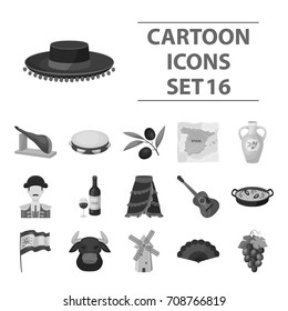 Spain country set icons in monochrome style. Big collection of Spain country vector symbol stock illustration