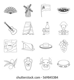 Spain country set icons in outline style. Big collection of Spain country vector symbol stock illustration