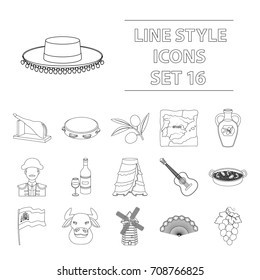 Spain country set icons in outline style. Big collection of Spain country vector symbol stock illustration