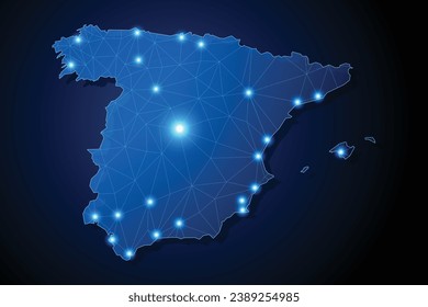 Spain - country shape with lines connecting major cities