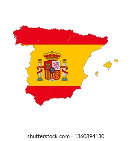 Spain country silhouette with flag on background on white