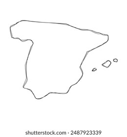 Spain country simplified map.Thin triple pencil sketch outline isolated on white background. Simple vector icon