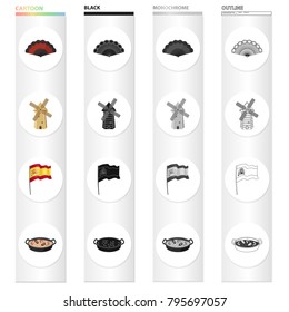 Spain, country, tourism and other web icon in cartoon style. Frying, pan, food, icons in set collection.