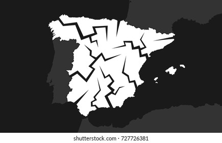 Spain with cracks - deterioration, decline, failure and decay of the Spanish country. Troubles and problems leading to breakup, disintegration and split of the state
