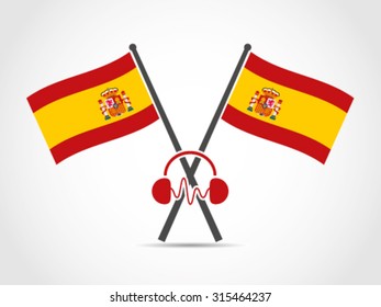 Spain Crossed Flag Emblem Headset Music Industry