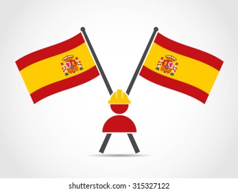 Spain Crossed Flag Emblem Labor