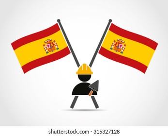 Spain Crossed Flag Emblem Labor Worker