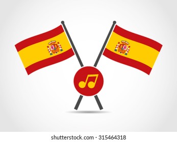 Spain Crossed Flag Emblem Note Music