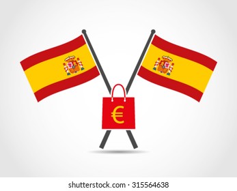 Spain Crossed Flag Emblem Shopping Euro