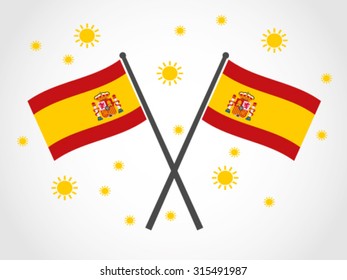 Spain Crossed Flag Emblem Summer Vacation