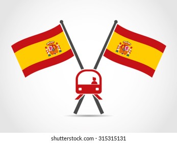 Spain Crossed Flag Emblem Train Public Transportation