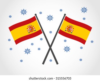 Spain Crossed Flag Emblem Winter Time
