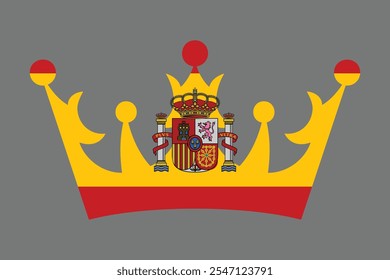 Spain crown shape with flag, Flag of Spain national country symbol illustration Vector, Rectangle Spain flag illustration, Flat vector illustration
