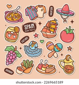 Spain Cute Doodle Vector Sticker Collection 