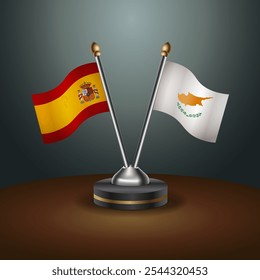 Spain and Cyprus table flags relation  with gradient backgrund. Vector Illustration