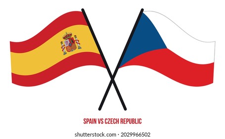 Spain and Czech Republic Flags Crossed And Waving Flat Style. Official Proportion. Correct Colors.