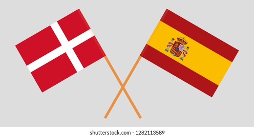 Spain and Denmark. The Spanish and Danish flags. Official proportion. Correct colors. Vector illustration