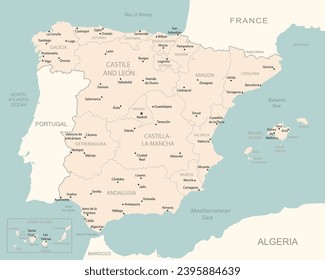 Spain - detailed map with administrative divisions country. Vector illustration