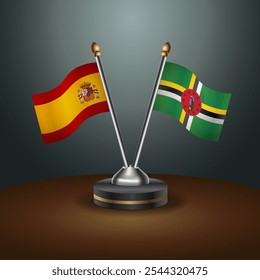 Spain and Dominica table flags relation  with gradient backgrund. Vector Illustration