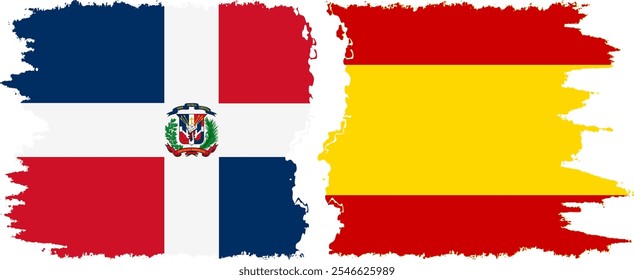 Spain and Dominican Republic grunge flags connection, vector