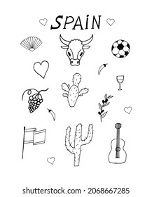 Spain doodle vector element set.	