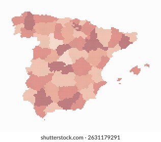 Espanha mapa pontilhado. Mapa de estilo digital do país sobre fundo branco. Forma de Espanha com pontos circulares. Estilo de pontos coloridos. Círculos de tamanho pequeno. Ilustração de vetor surpreendente.